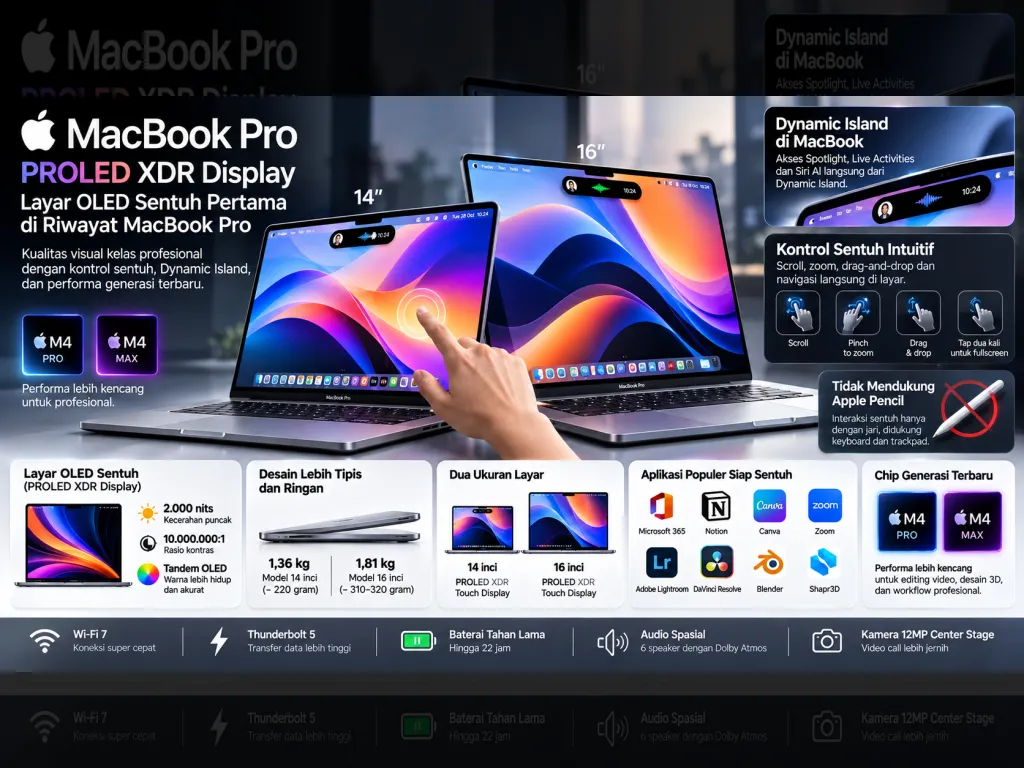 MacBook Pro Pertama Apple dengan Layar OLED Sentuh Resmi Hadir, Ada Dynamic Island